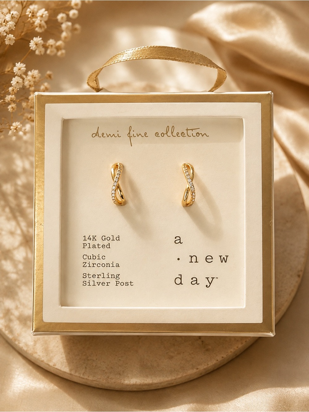 a new day 14k Gold Plated Infinity Stud Earrings